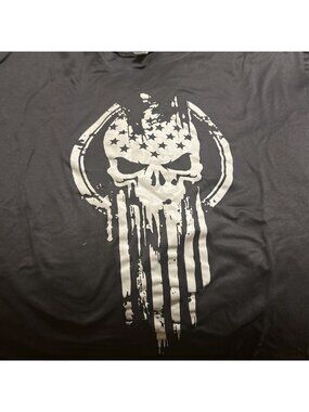 Green Tshirt With American Skull Men’s Large Round Neck Short Sleeve Shirt Gray